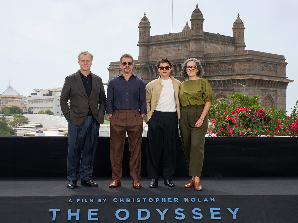 chris nolan, matt damon, tom holland and producer at The Odyssey premiere in mumbai