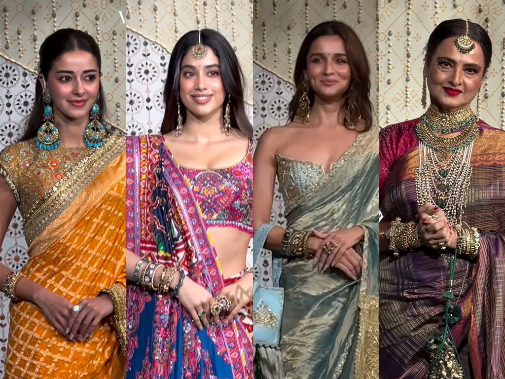 ananya panday, janhvi kapoor, alia bhatt, and rekha dressed up for the ambani ganpati celebration ananya panday, janhvi kapoor, alia bhatt, and rekha dressed up for the ambani ganpati celebration